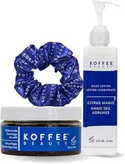Citrus Magic Set by Koffee Beauty for Unisex - 3 Pc 4oz Citrus Magic Coffee Scrub, 8oz Citrus Magic Body Lotion, Silk Scrunchie