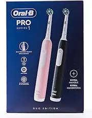 [Oral-B] Pro Series 1 Electric Toothbrush, Double Pack, 2 Replacement Brushes, 3 Cleaning Modes and Pressure Sensor for Dental Care, Designed by Braun, Pink/Black