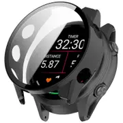 For Garmin Forerunner 970 Watch Case PC Frame Cover with Tempered Glass Screen Protector Black