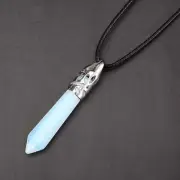 Opalite Pendant Silver Plated Hexagonal Healing 10x65mm 18" Leather Chain