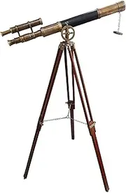 Antique Design Telescope Double Barrel Brass Maritime with Wooden Tripod Telescopic Standing Tripods