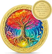 Vibrant Recovery Tree of Life Sobriety Coin - Miracle Mushrooms Addiction AA Coins - Affirmation Gold NA AA Chips and Medallions - Living Clean Narcotics Alcoholics Anonymous Gifts for Men Women