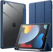 JETech Case for iPad 10.2-Inch (9th/8th/7th Generation, 2021/2020/2019) with Pencil Holder, Clear Transparent Back Shell Slim Stand Shockproof Tablet Cover, Auto Wake/Sleep (Navy)