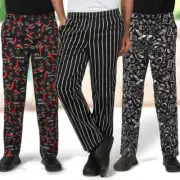 Chef Pants Cook Kitchen Trousers Catering Work Baggy Elastic Waist Uniform