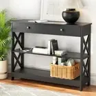 Artiss Console Table 3-Tier Entry Hallway Shelf Drawer Wood Outlets USB Ports