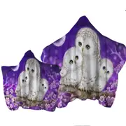 Purple Floral Art Owl Family Towel with Hood