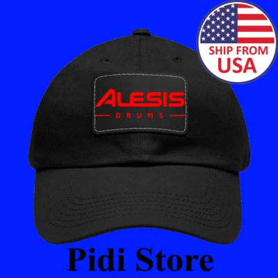 Alesis Drums Red Dad Hat With Leather Patch (Rectangle)