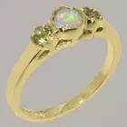 Solid 14k Yellow Gold Natural Opal & Peridot Womens Trilogy Ring - Sizes 4 to 12