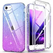 IDweel Full-Body Shockproof Case for iPhone SE 2020/2022, 8 & 7 (SE 2nd/3rd Gen) - Slim Fit Clear With Screen Protector, Heavy Duty Shock Resistant Hybrid Cover, Blue Purple