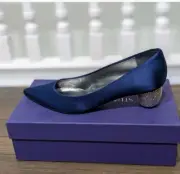 Stuart Weitzman Poco Midnight Satin Heels 8 Floor Sample