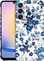 [GlamCase] for Samsung Galaxy A25 5G, Galaxy A25 5G Case - Blue Floral Pattern Design Printed Slim & Sleek Cute Plastic Hard Snap on Protective Designer Back Phone Case/Cover for Galaxy A25 5G