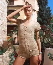 New with tags $540 ALICE MCCALL "hot like fire" gold crochet jumpsuit playsuit 4