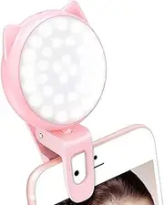 OURRY Selfie Clip on Ring Light, Mini Rechargeable 9 Level Adjustable Brightness Modes with 32 LED, 2-8 Hours, USB Flash Lighting for iPhone/Android, Cell Phone Photography,Video, Vlogging - Pink