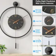 Modern Decorative Wall Clock Minimalist 50cm Big Numeral Metal Silent 3D Black