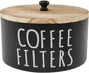 DJAPWPX Coffee Filter Holder, Wooden Coffee Filter Container with Lid, Multipurpose Coffee Filter Dispenser, Sturdy Coffee Pod Organizer, Coffee Filter Basket for Bar Counter Coffee Bar Décor (Black)
