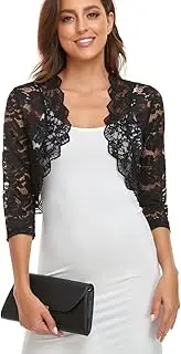 [PEIQI] Women's 3/4 Sleeve Shrug Open Front Knit Cropped Bolero Cardigan Sweater