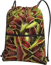 EdWal Carnivorous Plant Print Drawstring Backpack Gym Bags Sports Bags With Zipper Pocket For Travel Beach, Black, One Size