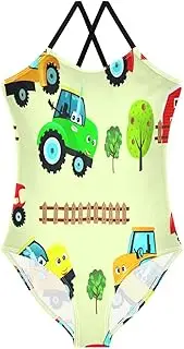 [RPLIFE] Cheerful Car Soft Spring Green Childrens Bathing Suits Girls, Summer Beach Swimsuit, 3-10