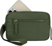 [Generic] Women Wristlet Wallet Quilted Purse with 3 Zipper Holder Purse Portable Mini Storage Bag Lightweight Outdoor Travel Bag