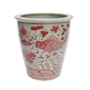 Red and White Porcelain Fish Motif Flower Pot 15"