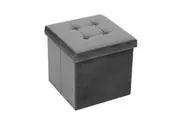 Boxsweden 38x36cm Ottoman Storage Cube Faux Velvet Home Organiser Stool Grey