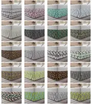 Ambesonne Leaves Nature Bedskirt Elastic Wrap Around Skirt Gathered Design