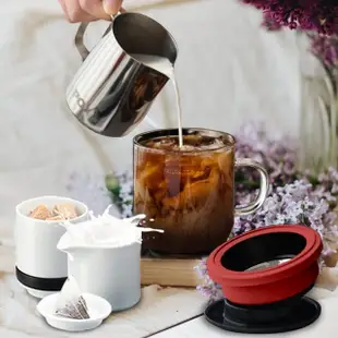 【PO:】手沖咖啡玻璃杯禮盒組(咖啡杯350ml/拉花杯-銀/糖奶罐)(多色可選)