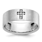 14k White Gold Men's Cross Satin Diamond Ring Mounting