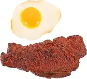 TOBBOMEY 2pcs Simulation Poached Prop Lifelike Steak Artificial Poached Egg Prop Steak Plaything Fake Poached Model Fake Food Artificial Cooked Meat Simulation Food Fake Steak