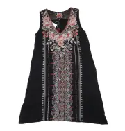 NWT Johnny Was Calida Yoke Tank Tunic in Black Embroidered T-Shirt Dress S