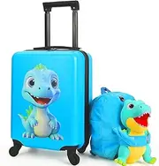 [emissary] Kids Luggage With Wheels For Boys Girls, Kids Suitcases With Wheels For Boys Girls, Kids Luggage Set, Kids Carry on Luggage with Wheels, Toddler Rolling Suitcase For Boys Girls, Dino Light