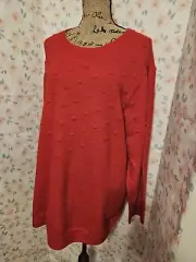 CROFT & BARROW, WOMEN'S NEW RED POLY BL LONG SLEEVED SWEATER, SIZE 4X