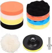 Tanstic 11Pcs 3 Inch Car Foam Drill Polishing Pad Kit, Buffing and Polishing Pad Kit Including Flat and Wave Foam Polish Pads Sponge Buffing Pads Woolen Buffer Pads Drill Adapter