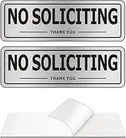 No Soliciting Sign for House, (2 Pack) Self-Adhesive No Soliciting Signs, Aluminum Metal No Solicitor Signs for Office Wall and Front Door
