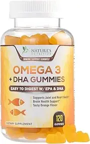 Omega 3 Fish Oil Gummies Extra Strength DHA & EPA - Support for Brain, Joints, Heart, Eyes & Immune System Health, Tasty Gummy Vitamin for Men & Women - 120 Gummies