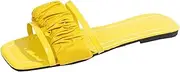 [Generic] Women Flat Sliders Summer Beach Fashion Cute Bowtie Bride Square Open Toe Hoilday Sandals Mules Slippers Flip Flops (L Yellow 6.5 UK)