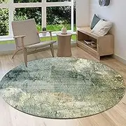 Round Living Room Bedroom Area Rugs Short Pile Printed Rugs Washable Rugs for Kitchen Dining Room Hallway Floor Retro Abstract Ink Carpet Green, ø 110 cm