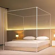 Beyeutao Canopy Bed Frame Queen White Four Poster Bed Frame Metallic Four Poster Bed Curtains Frame 4 Poster Mosquito Net Frame Indoor.