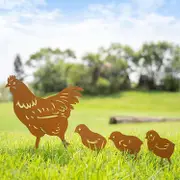 Chicken Yard Art Metal Decorative Garden Stakes - Hen and Chicks Silhouette Statues Idea Chicken Gifts for Garden Decor, Patio, Outdoor - 4PCS Animal