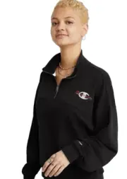 Champion sweatshirt womens campus french terry quarter zip pullover loose L