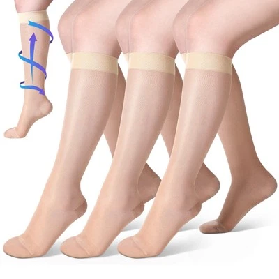 3 Pairs Sheer Compression Socks 20-30 Mmhg Knee High Compression Stockings Su...