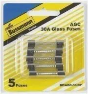 Bussmann BP/AGC-30-RP AGC Automotive Glass Fuse (1/4" X 11/4" 30 Amp), 5 Pack