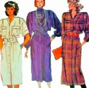 1980s Stand Collar Button Through Shift Dress Batwing Vogue 1443 Sewing Pattern