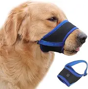 Dog Muzzle, Mesh Muzzle for Large Breed Dogs, Soft Muzzle for Medium Large Sized Dog to Anti and Prevent Biting Barking Chewing, No Barking Muzzle with Reflective & Adjustable Strap (Gray/Blue)