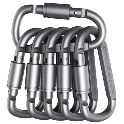 Locking Carabiner Clip, Caribeaner Clips silver D Ring Spring Snap Key 8 Pack