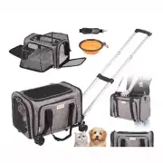 Pet Cat Carrier Breathable Dog Carry Backpack with Telescopic Handle Wheels