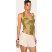 Olive Satin Bead Detail Backless Top, Olive