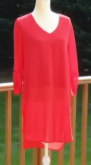 NWT Chicos Tunic ~ Womens 1 ~ Chinese Red ~ Long Chiffon ~ Top Blouse Shirt