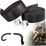 1 Pair Carbon Fiber Bicycle Handlebar Strap Anti Skid Sponge Belt Bicycle Bar Tape Road Bike Bar Tapes with Plugs(Black)
