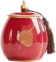Kitchen Container Ceramic Tea Canister With Sealed Lid And Tassel Beautiful Tea Coffee Sugar Storage Organizer Containers For Loose Tea(Red)